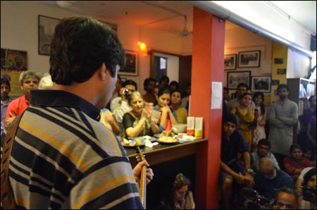 The Pakistani band Laal perform at the opening of the May Day Bookstore and Cafe, 1 May 2012