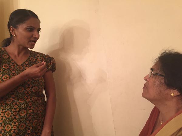 Tai, in conversation with one of her actors for her play AAYDAAN.